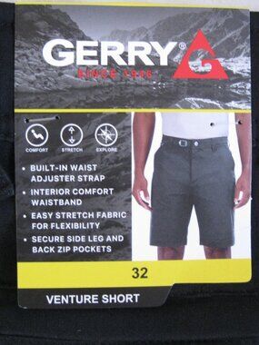 Gerry Men's Venture Outdoor Stretch Shorts, Adjustable waist strap, black 32